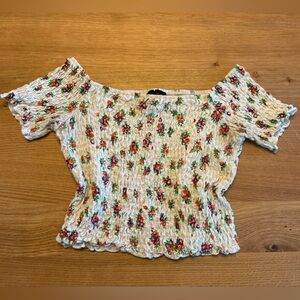 Topshop Multicolor Floral Smocked Crop Top